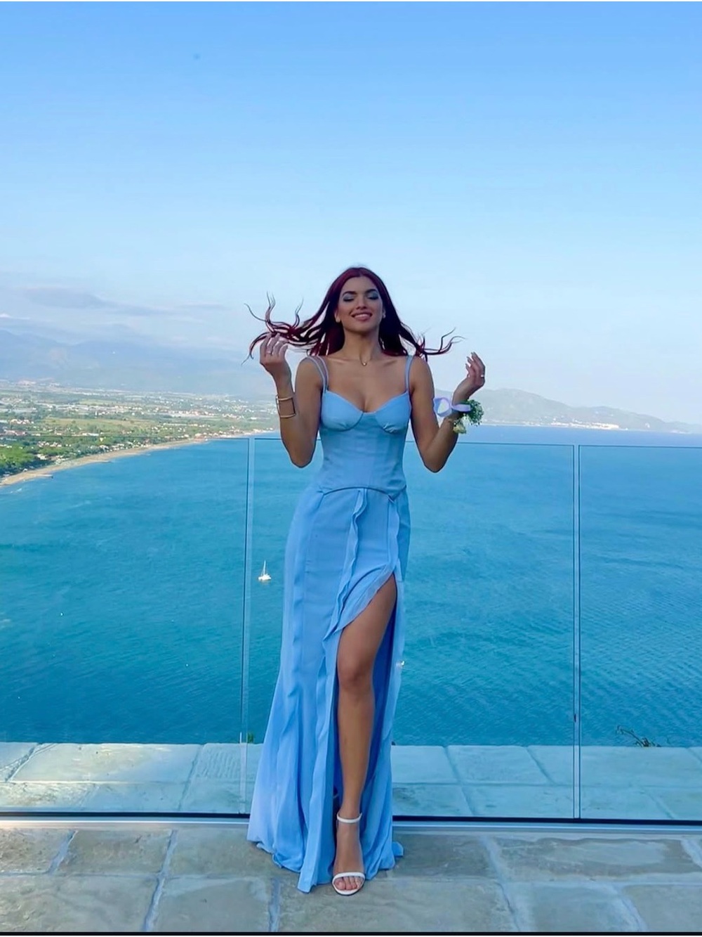 Oh Polly Blue Corset Maxi Dress